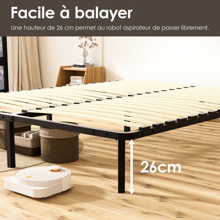 TUNCCO  Sommier 160x200cm ，avec 9 Pieds,  2 * 18 Lattes, Résistant, Montage Rapide et Facile,   Hauteur sous Le Lit : 29cm