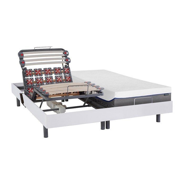 Letto relax elettrico con doghe e molle + materasso in memory foam - 2 x 80 x 200 cm - Bianco - DIONYSOS di YSMÉE