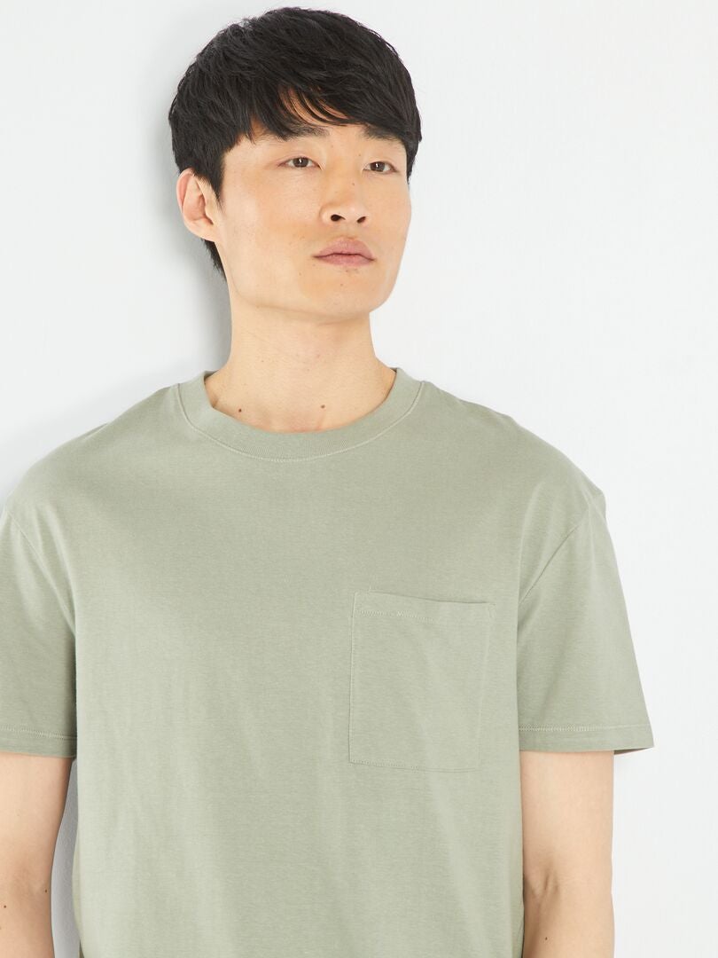Ruimvallend jersey T-shirt met zakje - grijs