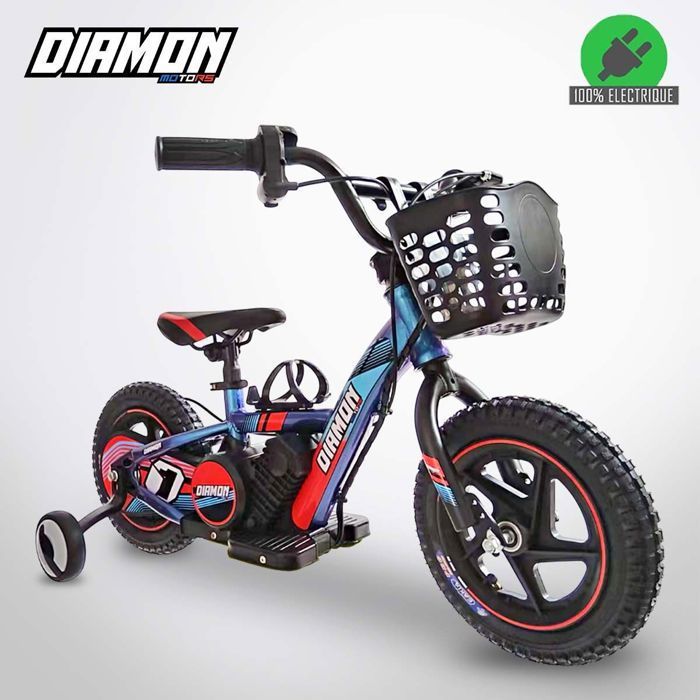 Bicicleta de equilibrio eléctrica DRAXY de 180 W y 12 pulgadas, color rojo, para niños, de DIAMON MOTORS – Batería de litio de 24 V – Limitador de velocidad de 3 velocidades