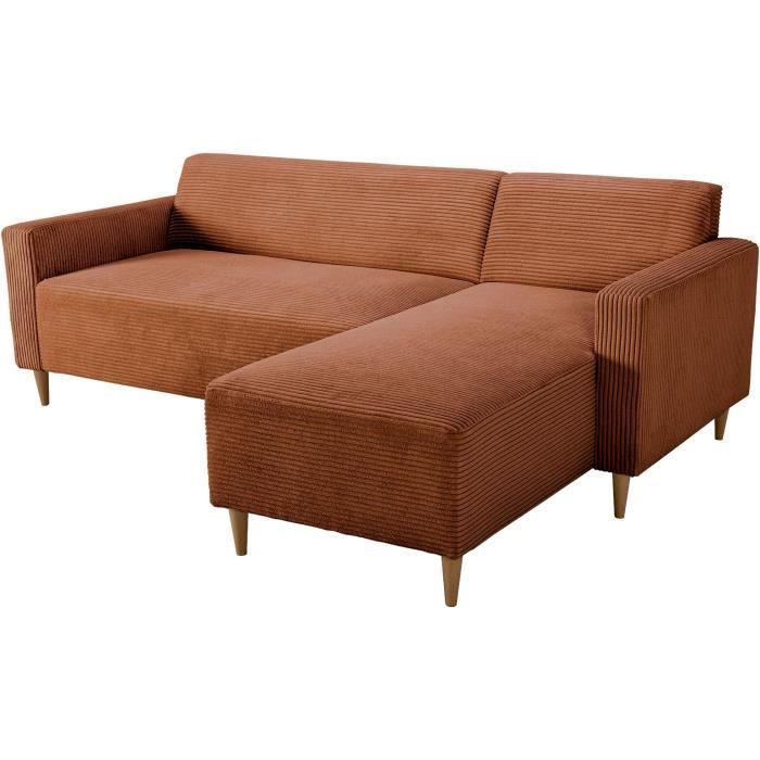 Omkeerbare vaste hoekbank - 4 zitplaatsen - BOB - Terracotta corduroy - 197 x 138 x 65 cm