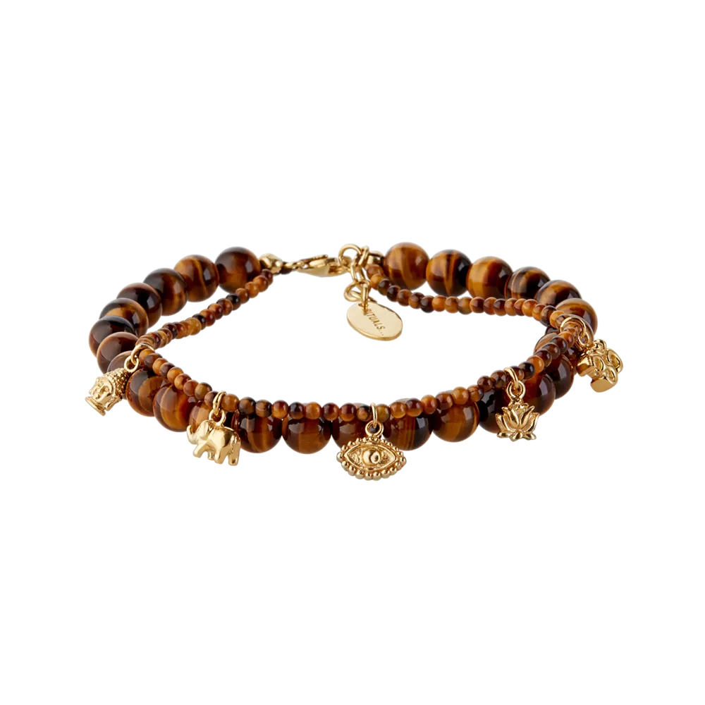 Pulsera con colgante y cuentas de House of Rituals, pulsera chapada en oro con piedra preciosa.