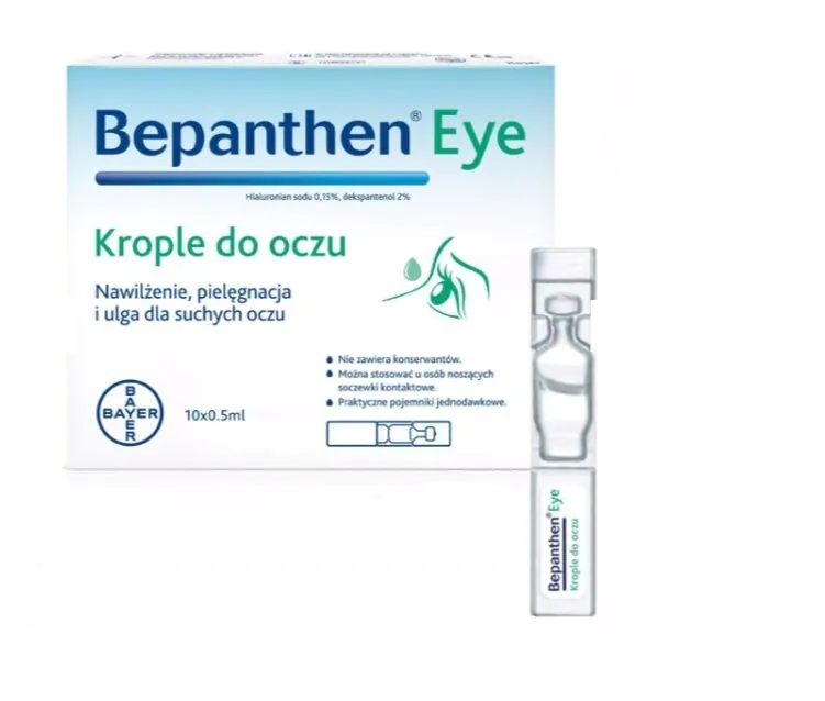 Bepanthen Eye, Nawilżenie, pielęgnacja i ulga dla suchych oczu, Krople do oczu, Pojemniki jednodawkowe