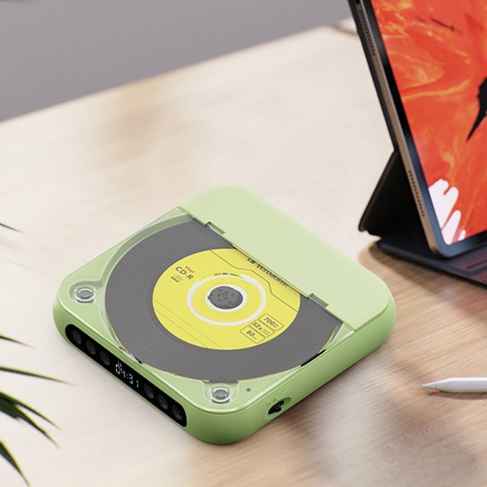 Bluetooth-CD-Player – Mini-CD-Player, tragbar, schlank und leicht – vielseitig – kompatibel mit CDs und USB – 135 x 135 x 25 mm, Grün