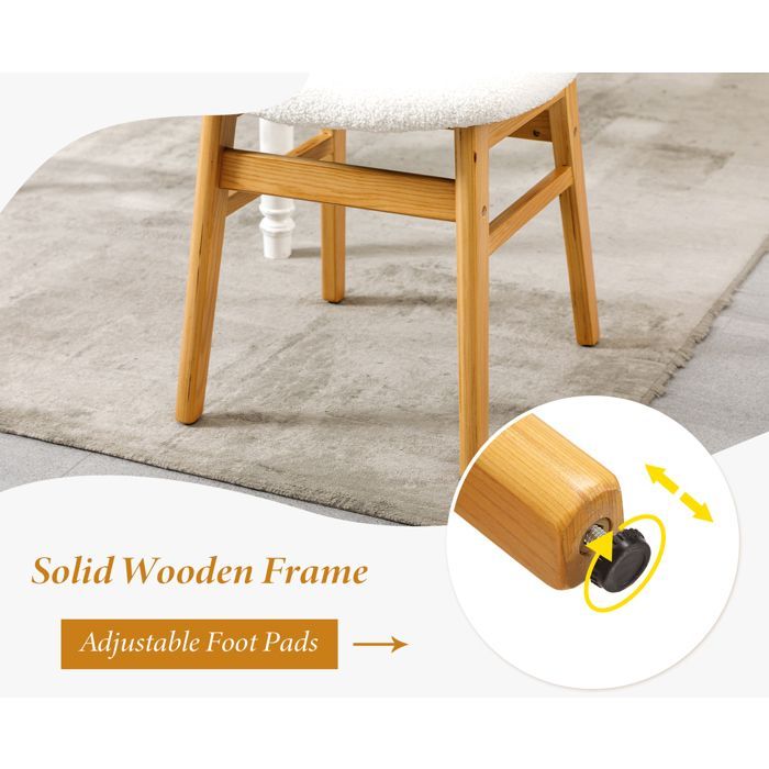 Wahson Dining Chair Set of 4 Retro Wooden Dining Chairs, Kitchen Chairs for Living Room, Faux Fur, Beige