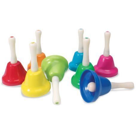 Instrumento musical - Campanas multicolores - 8 campanillas pequeñas - Plexiglás - Para niños de 3 a 6 años