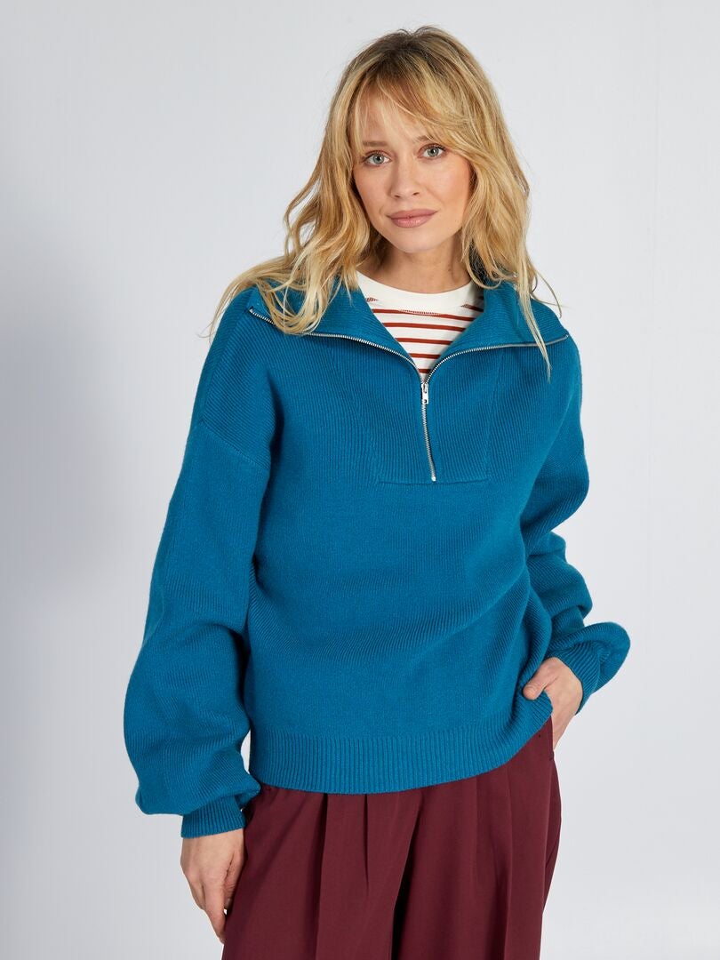 Jersey de cuello alto con cremallera - AZUL