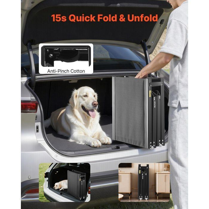 Rampa para perros VEVOR - 180 x 43,2 cm - Rampa de acceso plegable para coches, apta para perros medianos y grandes (hasta 113 kg).