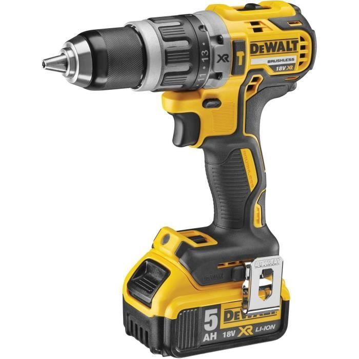 Taladro atornillador de impacto inalámbrico sin escobillas DEWALT XR de 18 V con batería de iones de litio de 5 Ah, estuche TSTAK, 2 baterías y cargador DCD796P2-QW