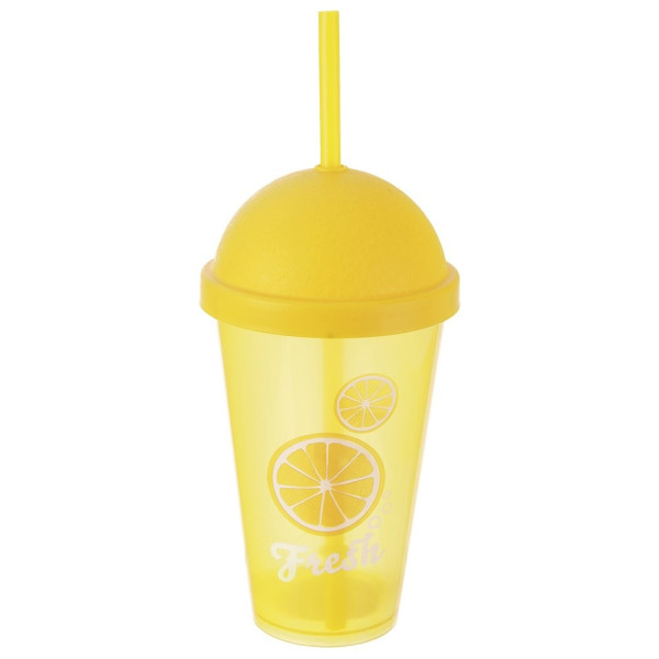 Kubek plastikowy z pokrywką i słomką 450 ml
