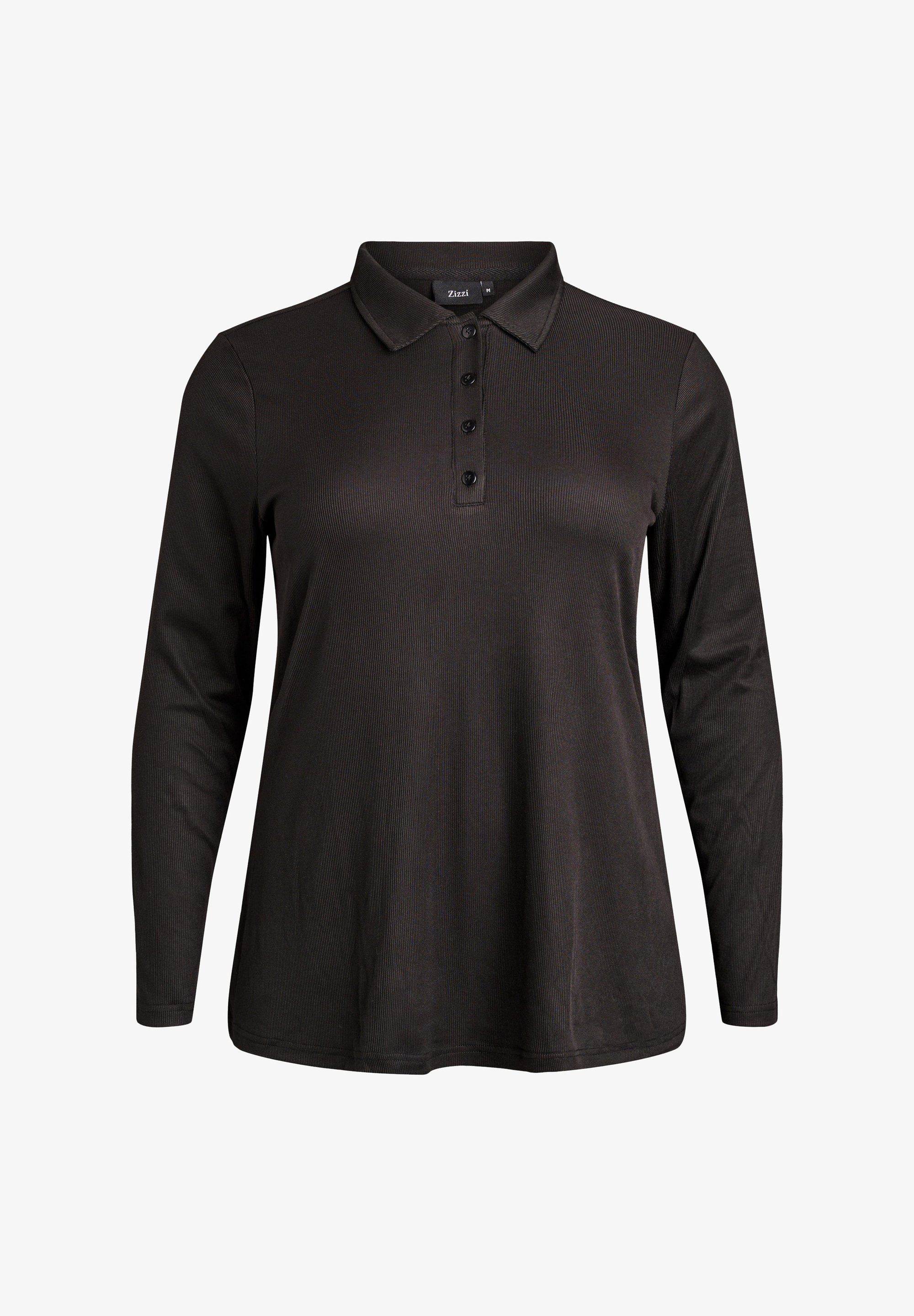 Zizzi poloshirt met lange mouwen - zwart