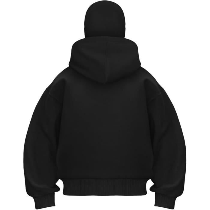 Zip-Up Hoodie - FINDPITAYA - Black - Long Sleeves - Hooded Collar - Men's