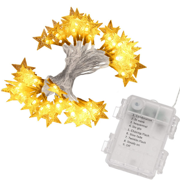 Lampki choinkowe 50 Led gwiazdki na baterie biały ciepły