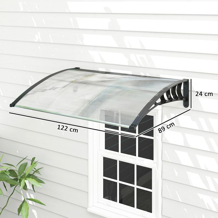 Auvent de porte d'entrée - Outsunny - toit marquise en polycarbonate - protection contre pluie neige UV - 90 x 122 cm - transparente