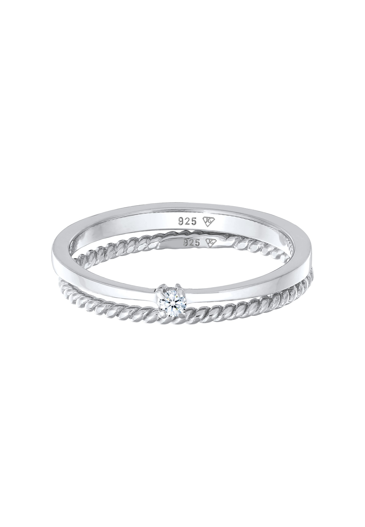 Elli DIAMONDS Femmes Solitaire Torsadé Set de 2 avec Diamant (0.03 ct.) en Argent Sterling 925