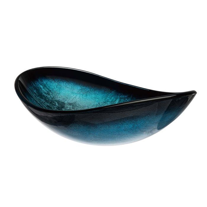 Mai & Mai Lavabo à Poser en Verre Lave-Mains Vasque Ovale à Poser Lavabo Bleu pour Salle de Bain WC d'Invités 53,5x35,5x16 cm Min08