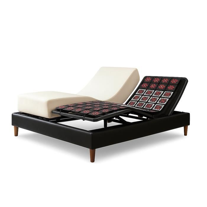 Conjunto de cama eléctrica con colchón de 180x200cm - Negro - Base de relajación + Estructura de cama de piel sintética + Colchón