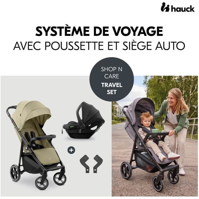 HAUK - 2-in-1 Shop N Care reisset - Kinderwagen + autostoeltje + adapters - 4 wielen - Olijfgroen