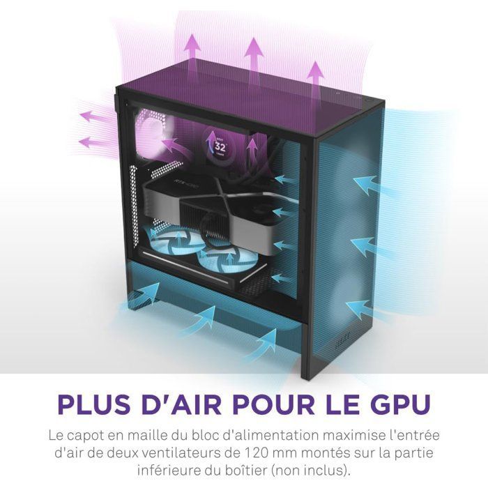 Case mid-tower ATX compatto NZXT CC-H52FB-R1 - H5 Flow RGB con ventole RGB incluse - Nero