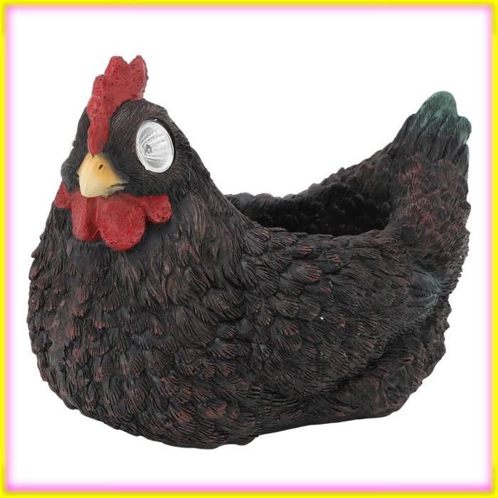 Maceta de resina con forma de gallina para suculentas de keenso con luz solar con sensor de luz automático para jardín artificial, marrón/negro.