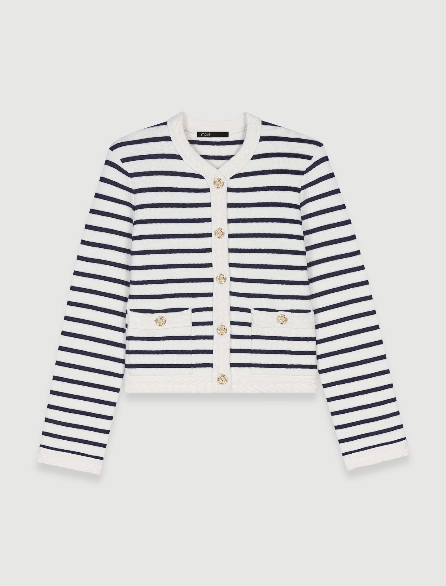 Cardigan tricotat cu dungi - Bleumarin / Ecru