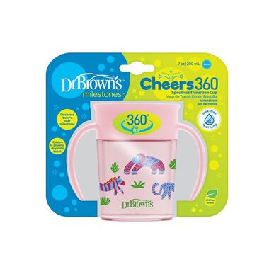 Dr. Brown's 360 šalica bez izljeva, ružičasta, s ručkama, 200 ml