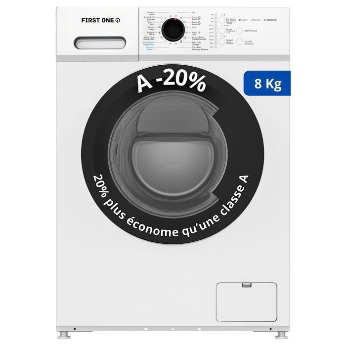 FIRST ONE FLL81400WH Front-Loading Washing Machine - 8 kg - 1400 rpm - 16 Programs - Eco - Intensive - Quick - Very Low Consumption - A-20%