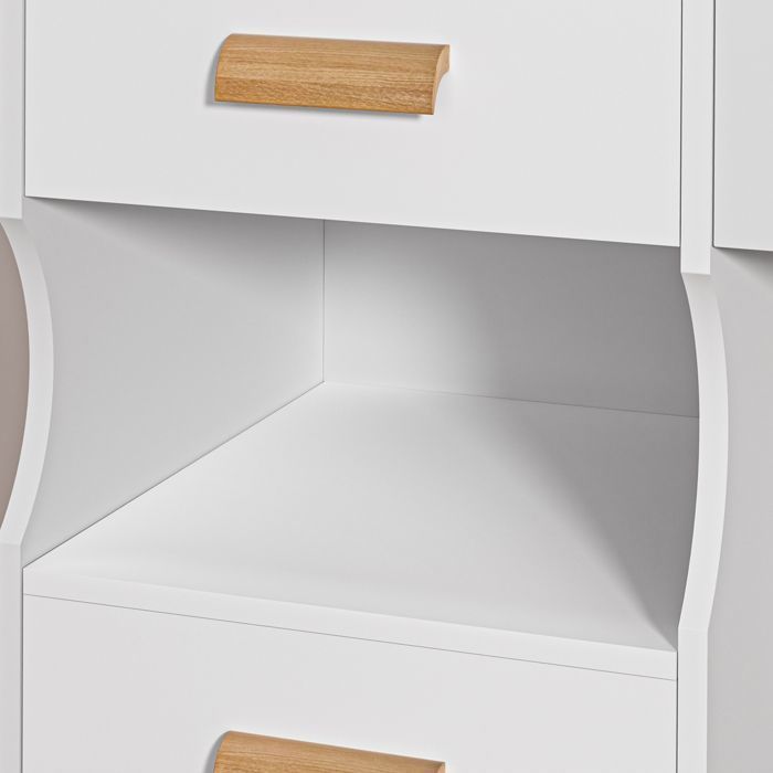 Coiffeuse moderne - CREMLANK - LED éclairage réglable - avec tabouret - 5 tiroirs - 4 étagères, simple - BLANC - 80*36*132 cm