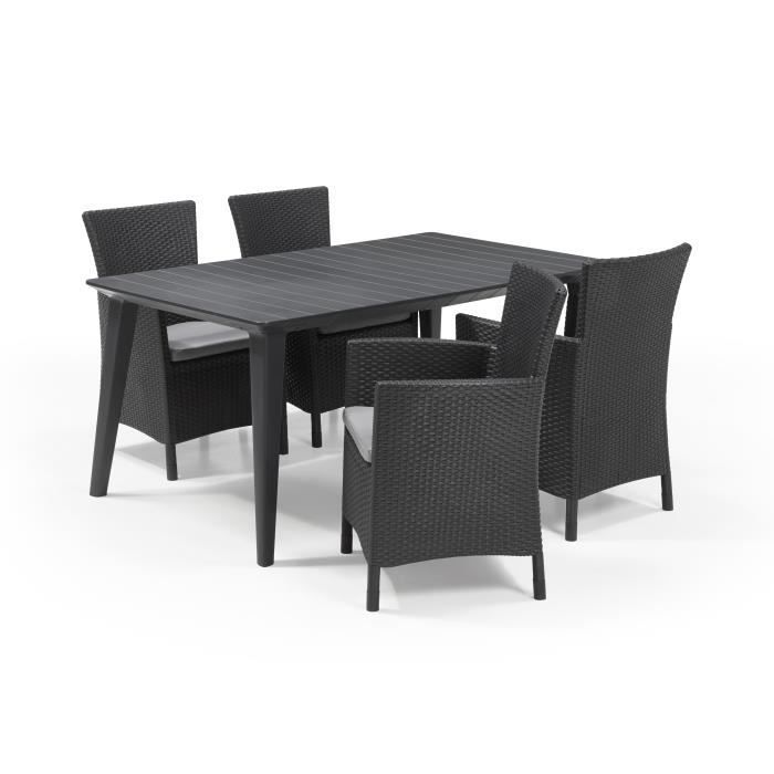 ALLIBERT GARDEN LIMA Table 160x100cm - Graphite + 4 MONTANA Armchairs Graphite - Resin