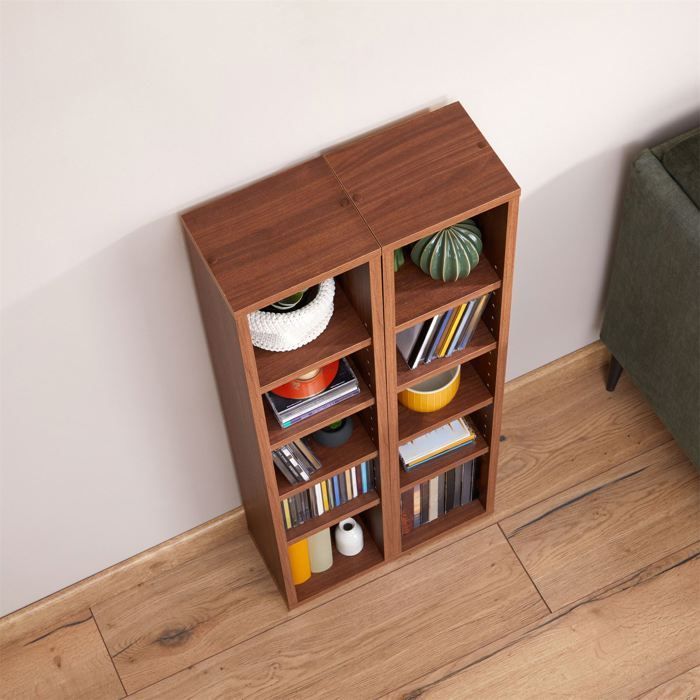 Estantería modular MUSIC para CDs y DVDs, conjunto de 2 unidades de almacenamiento en columna con 10 compartimentos en melamina de color.