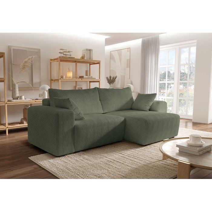 Convertible corner sofa - 4-seater - BOBO - Green fabric - 244 x 138 x 86 cm