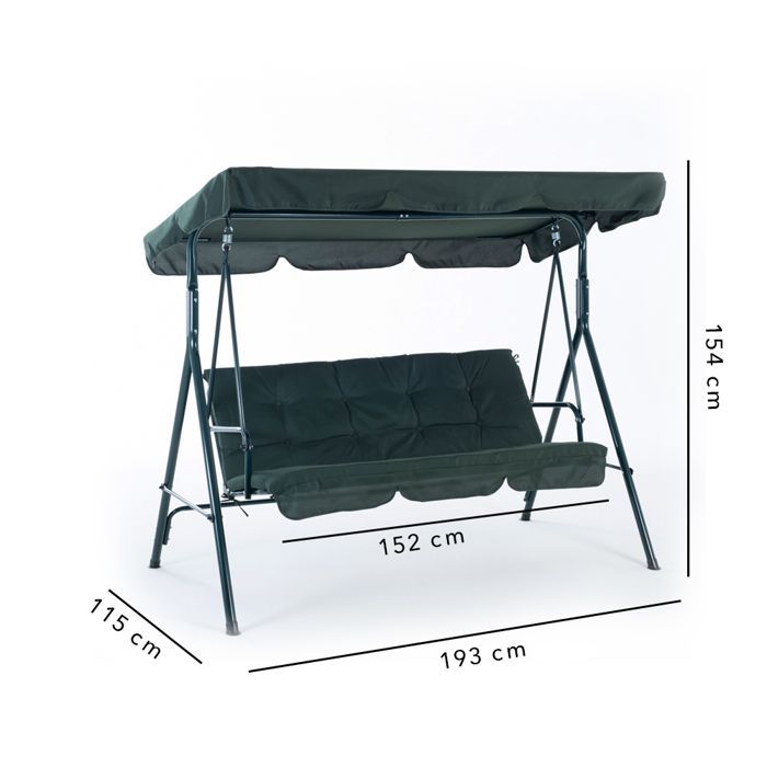 AVIOR 3-seater garden swing, metal, 152 cm seat, removable cushion cover, adjustable canopy. Ideal for garden and patio