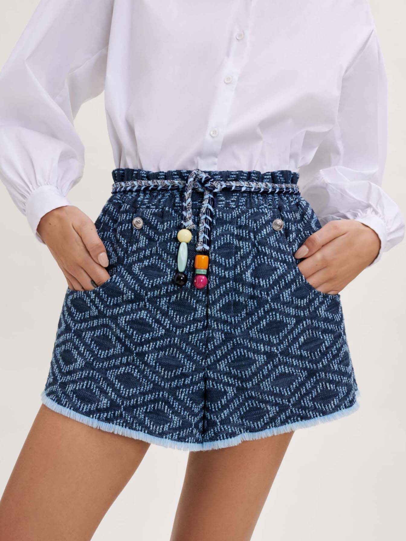 Jacquard shorts met denimlook - Indigo