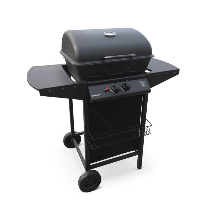 Aramis Gas Barbecue - 2-Burner Outdoor Kitchen with Side Shelves and Thermometer
