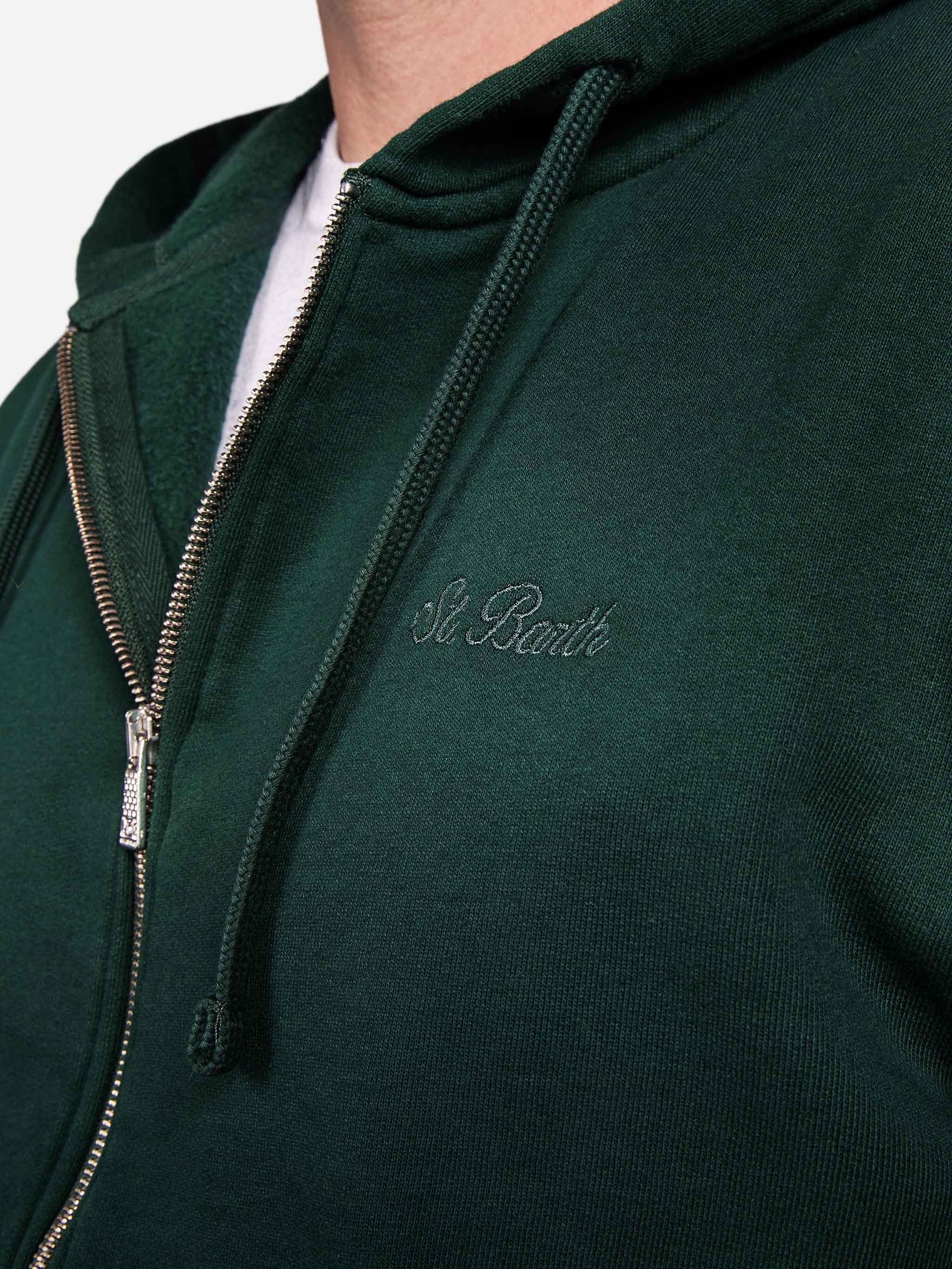 Felpa verde da uomo con zip e cappuccio Mercer con ricamo St. Barth