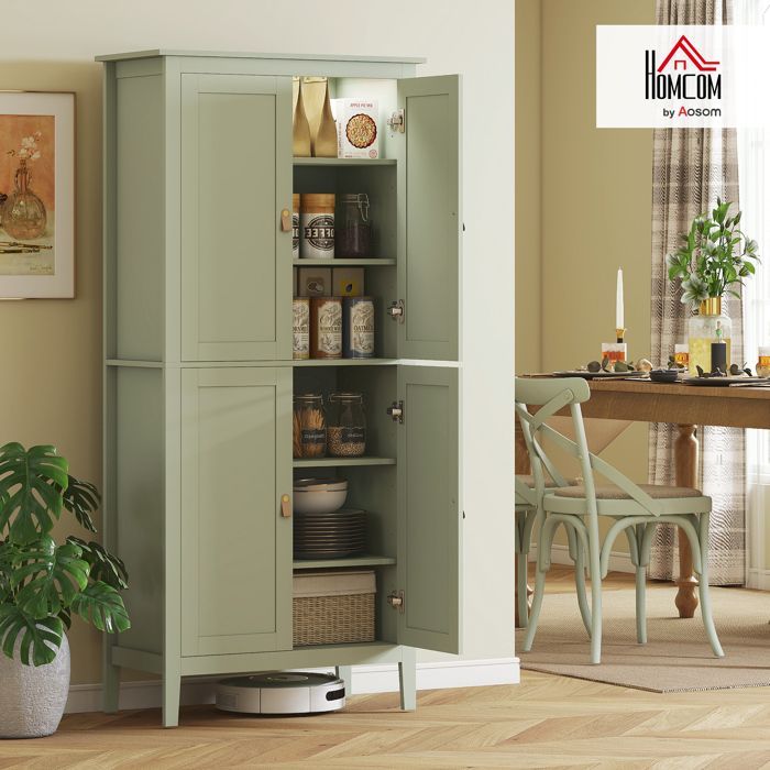 Aparador de cocina - HOMCOM - Iluminación LED regulable y sensor de movimiento - Estantes regulables - MDF - 80 x 40 x 176,5 cm - Verde