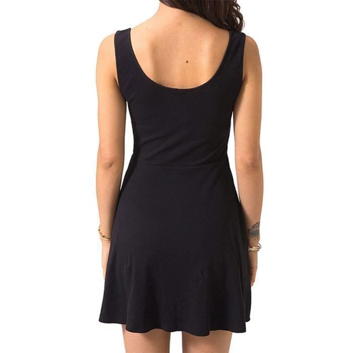 Robe sur-plissée pour uni d'Été  de bretelles col en V Sexy Vêtements Noir femmes FBC48