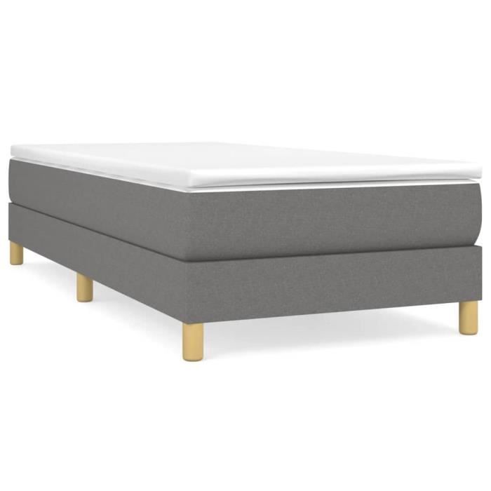 Base de cama con muelles GAROSA - 90x190 cm - Tela gris oscuro - Fácil montaje - Individual