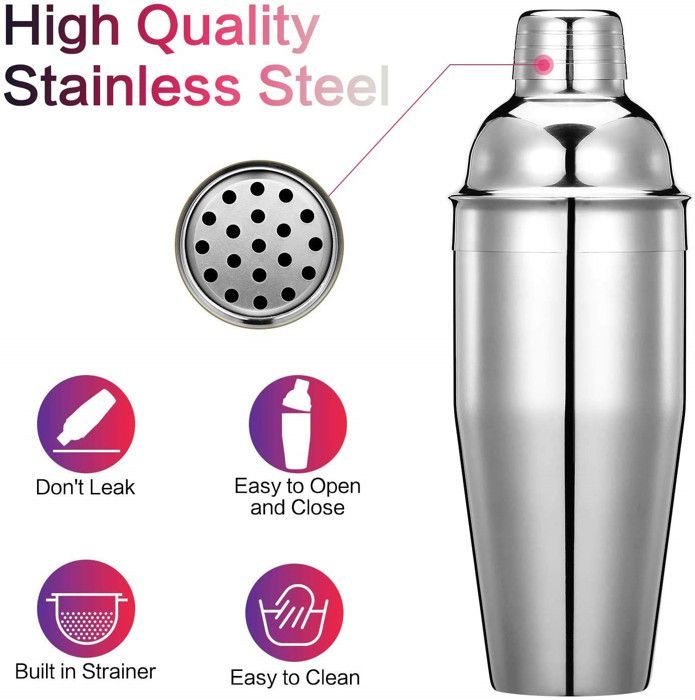 Cocktailshaker - Martini - 700 ml - Roestvrij staal - Ingebouwd filter - Gemakkelijk schoon te maken