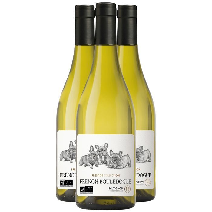 French Bouledogue Pays d'Oc Prestige Collection Sauvignon 2022 - Vin Blanc du Languedoc - Roussillon (3x75cl) BIO