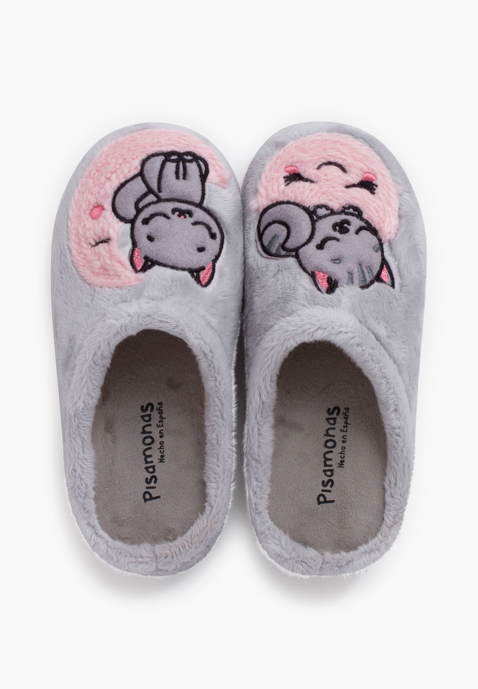 Pisamonas pantoffels met kat- en maanmotief - Grijs