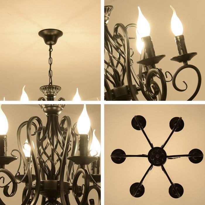 Lampadario Ganeed nero in stile francese, lampadario vintage in metallo a 6 luci per isola cucina, attacco E14