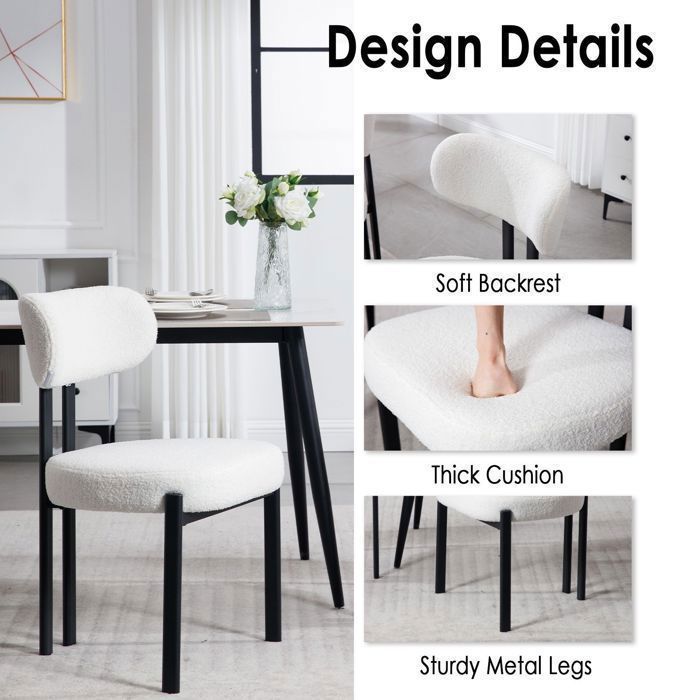 Wahson eetkamerstoelen van imitatiebont, set van 4, moderne eetkamerstoelen zonder armleuningen, keukenstoelen
