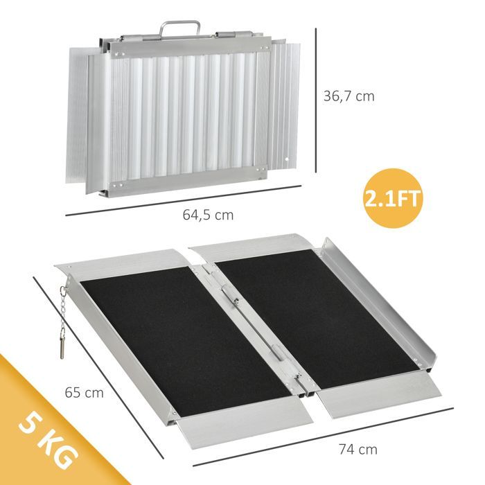 Rampe de fauteuil roulant - HOMCOM - pliable - en alliage d'aluminium antidérapante - poignées - charge max. 272 kg - noir