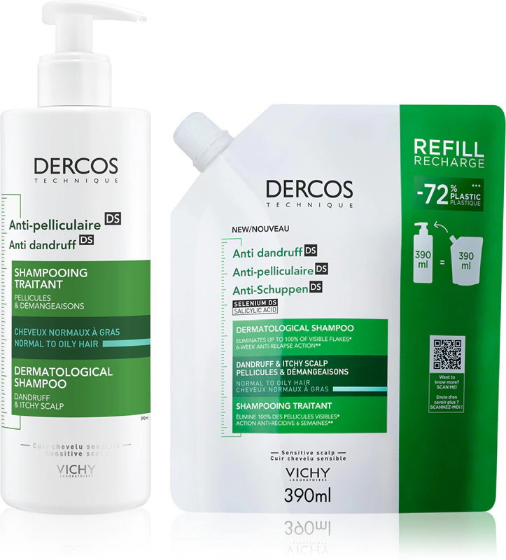 Shampoo anticaspa Vichy Beauty Hair sem caspa, embalagem prática.