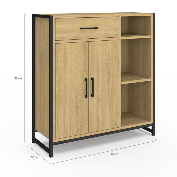 IDMARKET DETROIT bathroom storage unit with 1 drawer, 2 doors, cupboard and shelves, industrial design