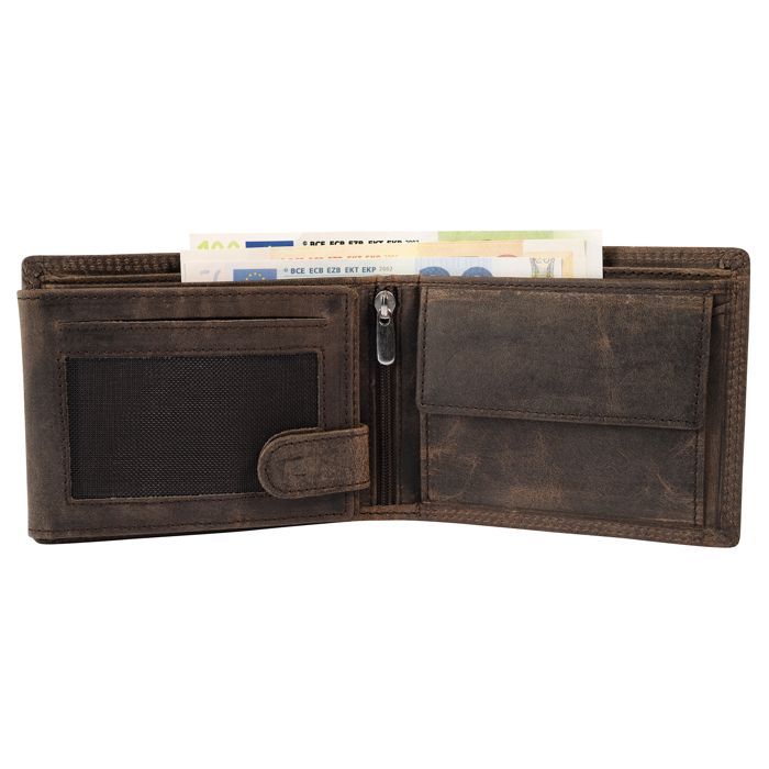 Portefeuille - AKZENT - Format horizontal classique - Cuir véritable - Marron - 6 fentes cartes