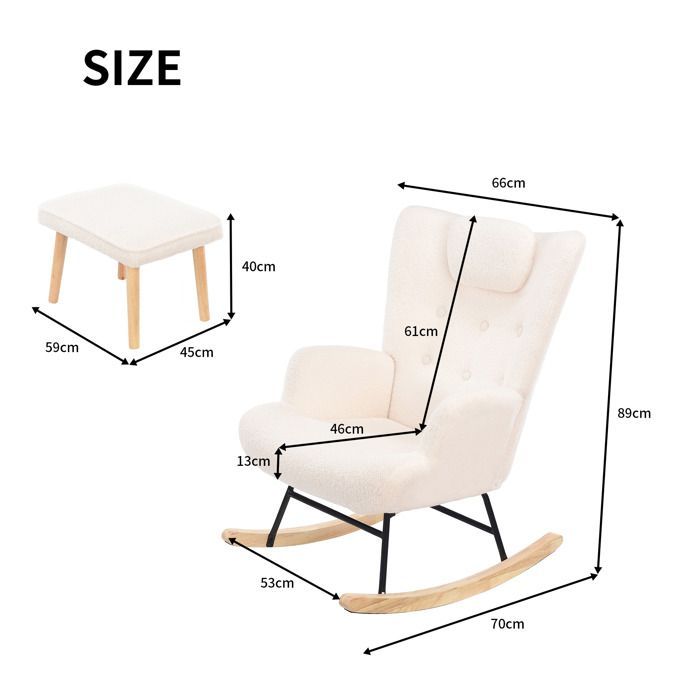 Fauteuil à Bascule,chaise a bascule avec Pieds en Bois Massif Repose Pieds épais,chaise a bascule allaitement pour Salon,Chambre