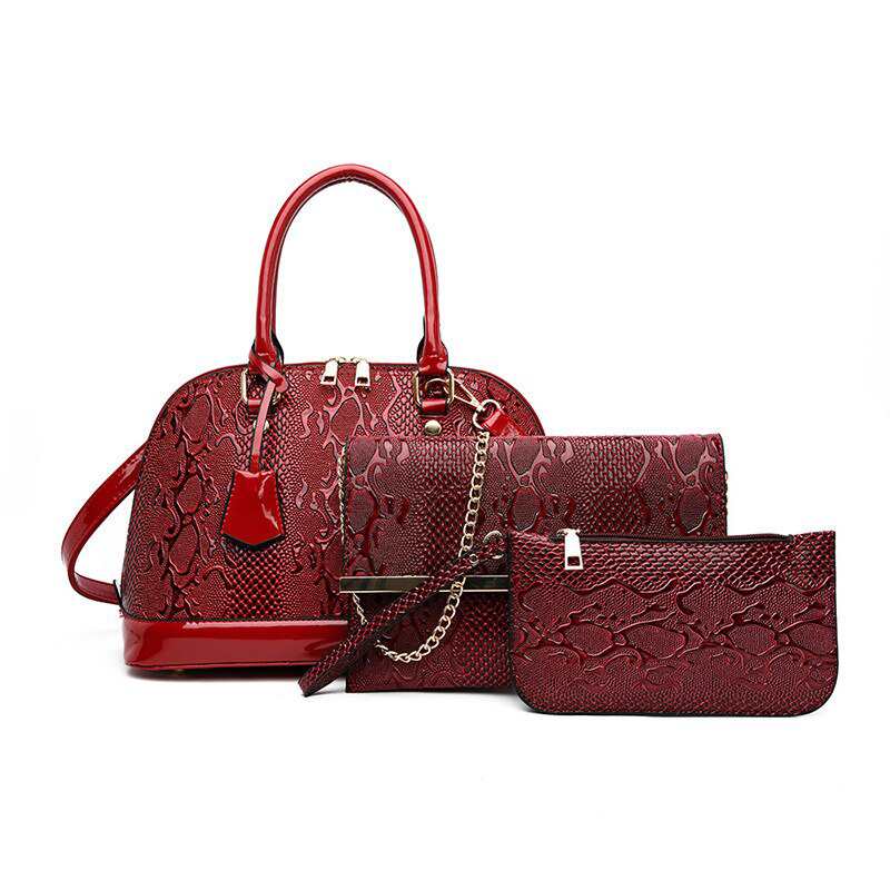 Ensemble de 3 sacs à main pour femme, sac à main femme embossé, sac bandoulière en cuir PU, sac bandoulière avec chaîne, sac à main avec poignée, sac WLHB2545
