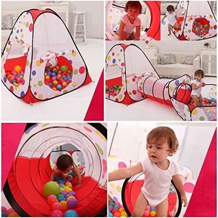Tienda de juegos de 3 piezas con piscina de bolas y túnel, casa de juguetes para niños
